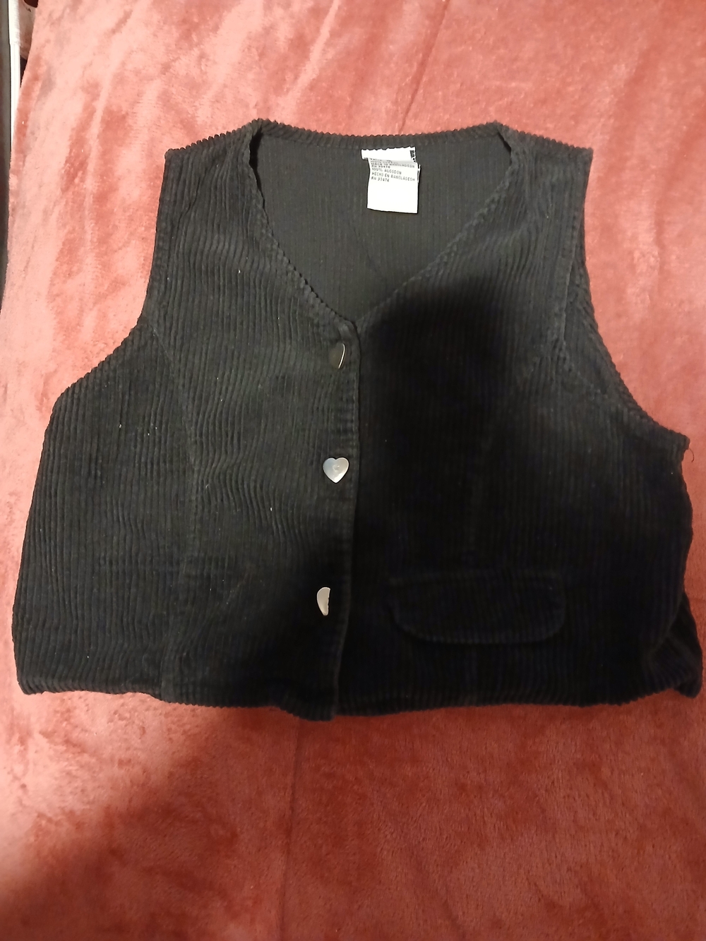 Black Corduroy Button Vest with Heart Buttons
